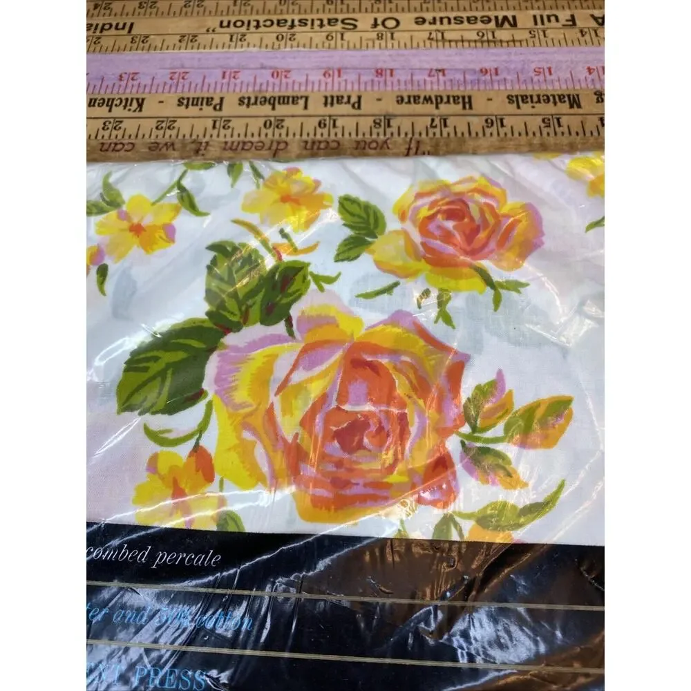 Vintage Fieldcrest Full Flat FloralSheet Peace Rose Percale Double 81 X 104